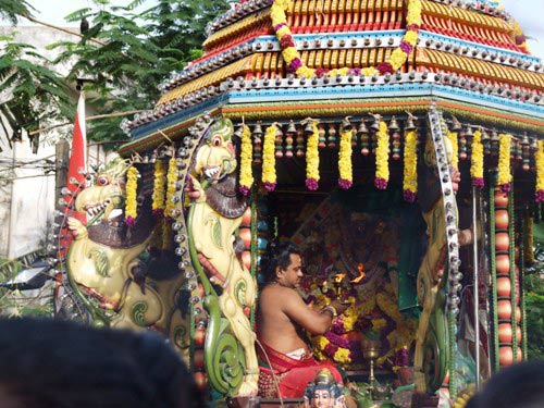 Poojas continued in the cart while on procession.