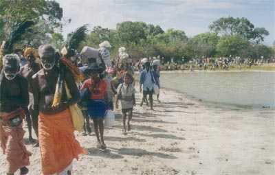 Pada Yatra pilgrims cross Yala National Park in 1999.