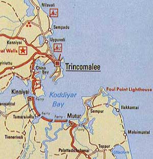 map of Trincomalee and surroundings