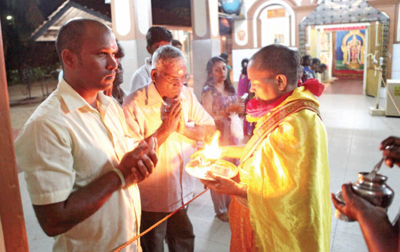 Devotees receiving the blessings at the Teyvanai Amman Shrine